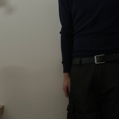 Stitched Leather Belt - 1.5" - Black