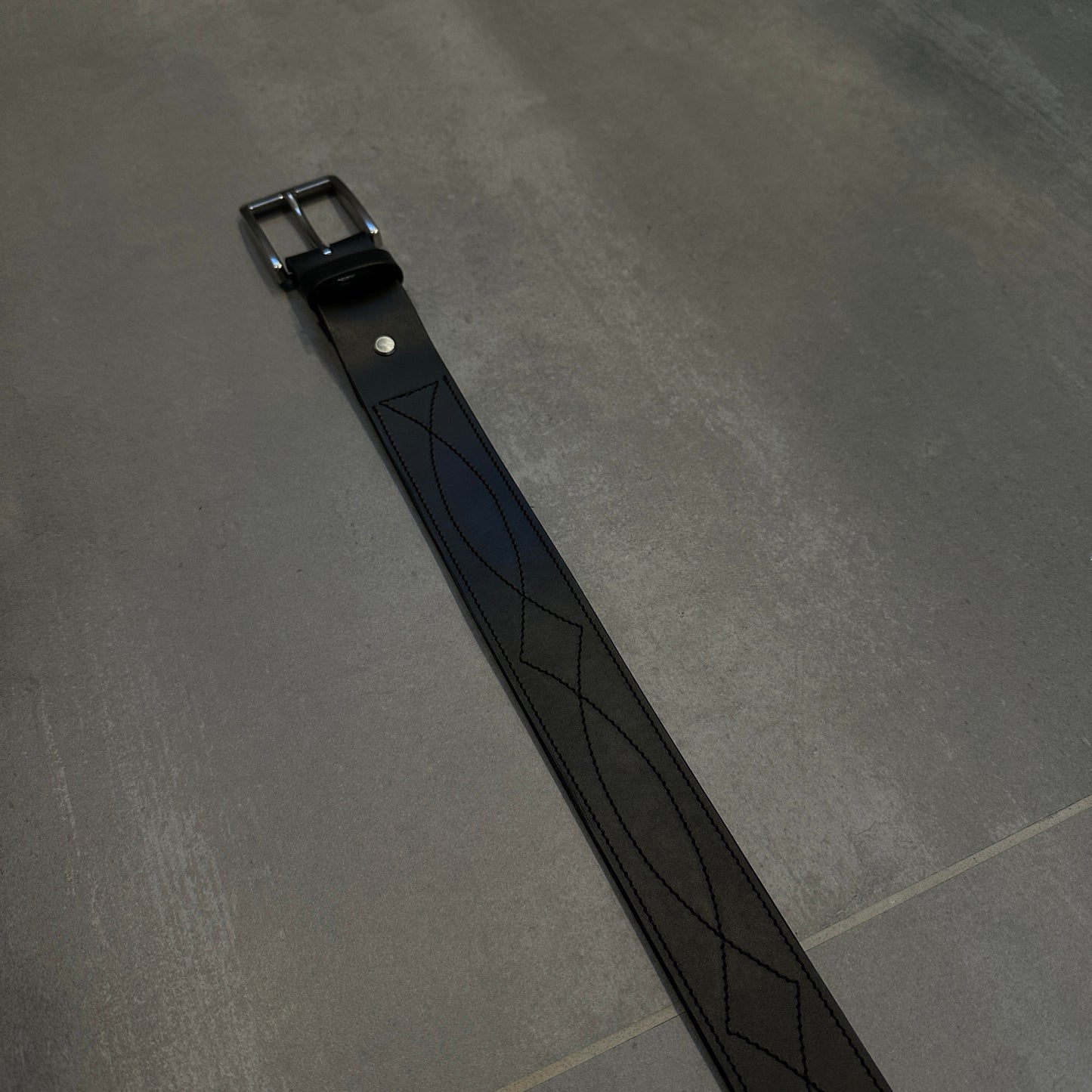 Stitched Leather Belt - 1.5" - Black