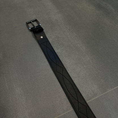 Stitched Leather Belt - 1.5" - Black