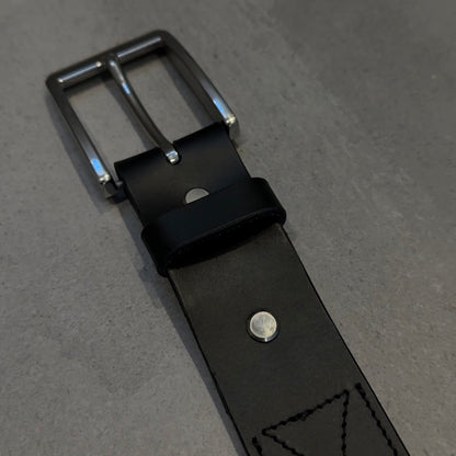 Stitched Leather Belt - 1.5" - Black