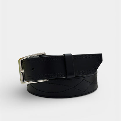 Stitched Leather Belt - 1.5" - Black
