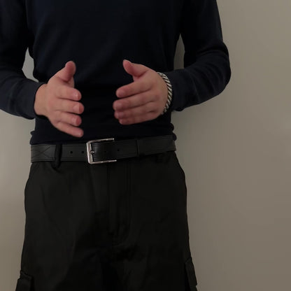 Stitched Leather Belt - 1.5" - Black