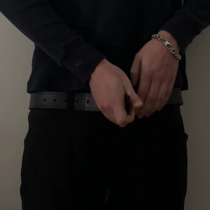 Stitched Leather Belt - 1.5" - Black